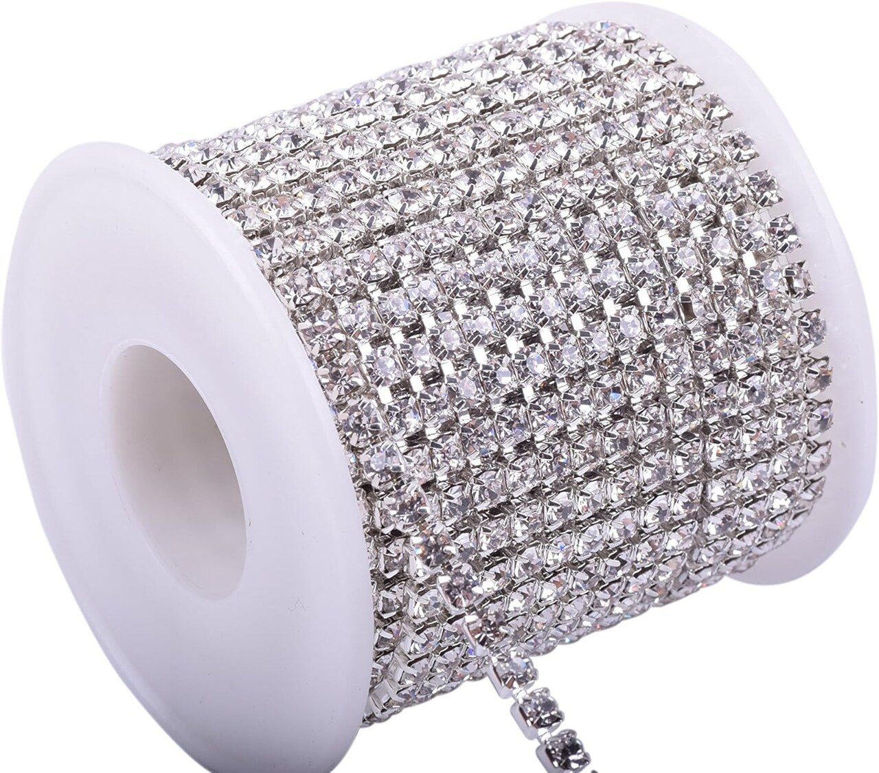 10 Yards 4MM Crystal Rhinestone Close Chain Trim for Sewing Crafts,DIY Decoration(Silver)
